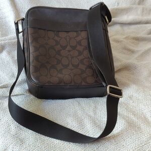 Coach Brown and Black Messenger Bag with Signature Monogram